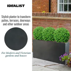 IDEALIST™ 65cm Long Trough Garden Planter, Dark Grey Reinforced Stone Rectangular Outdoor Large Plant Pot L65 W19 H30 cm, 37L