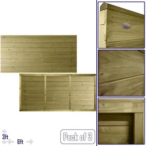 Ultimate Horizontal Tongue & Groove Fence Panel (Pack of 3) Width: 6ft (183cm) x Height: 3ft Interlocking Planks Fully Framed