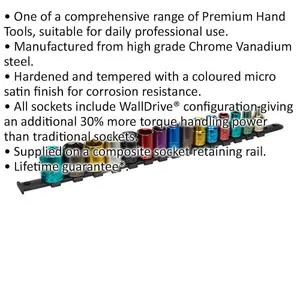 15 PACK Multi Colour Socket Set 1/2" Metric Square Drive - 6 Pt WallDrive Torque