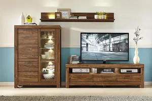 TV Cabinet Stand Unit 3 Drawer Modern LED Light 200cm Wide Long Oak Effect Gent