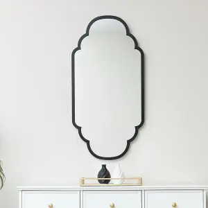 Melody Maison Black Curved Scalloped Framed Wall Mirror 50cm x 100cm