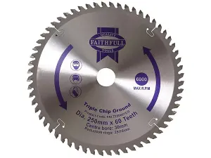 Faithfull - TCT Circular Saw Blade Triple Chip Ground 250 x 30mm x 60T NEG