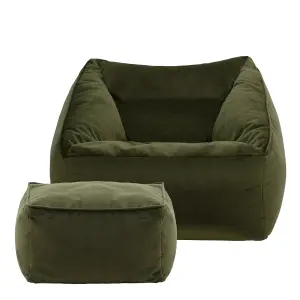 icon Natalia Velvet Armchair Bean Bag and Footstool Set Olive Green Giant Bean Bag Chair