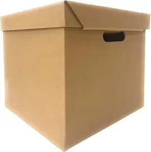 Pack of 10 Strong Cardboard Cube Storage Boxes with Lid and Handles Ideal for Shelves