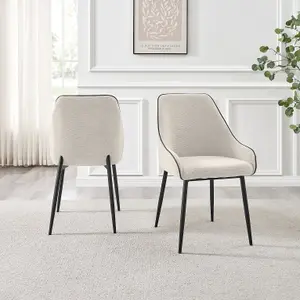 Furniturebox UK Beaumont 2x Cream Fabric Black Leg Dining Chair