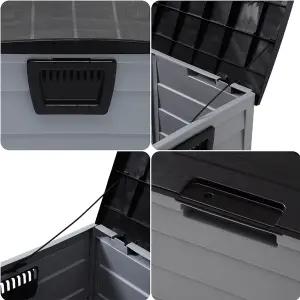 290L Waterproof Lockable Outdoor Garden Storage Box with Wheels, Black and Light Grey