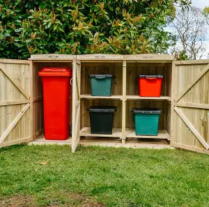 Shireburn 1 Wheelie Bin/4 Recycle Box Store - Timber - L80.4 x W192 x H120 cm