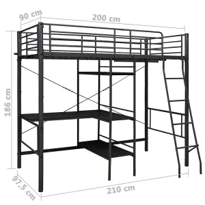 Berkfield Bunk Bed with Table Frame Black Metal 90x200 cm