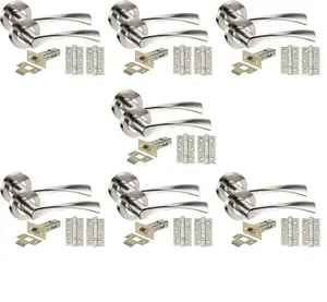 Golden Grace 7 Sets Twist Astrid Style Chrome Door Handles on Rose, Dual Finish Lever Latch, Hinges, 64mm Tubular Latch