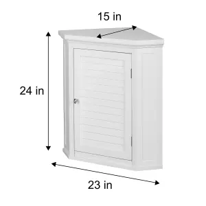 Teamson Home Bathroom Corner Wall Cabinet, Wooden Cabinet with Shutter Door, Bathroom Storage, White