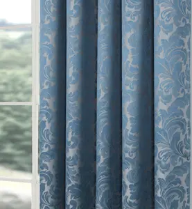 Home Curtains Buckingham Damask Fully Lined 45w x 54d" (114x137cm) Duckegg Blue Pencil Pleat Curtains (PAIR)