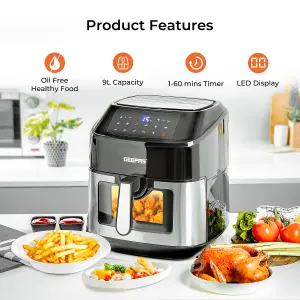 Geepas 1.7L Illuminating Electric Kettle Opus 2 Slice Bread Toaster & 9.2L Digital Air Fryer Combo Kitchen Set