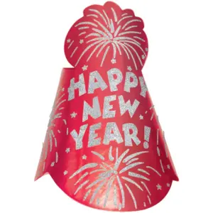 Amscan Foil Glitter New Year Party Hat Red/Silver (One Size)