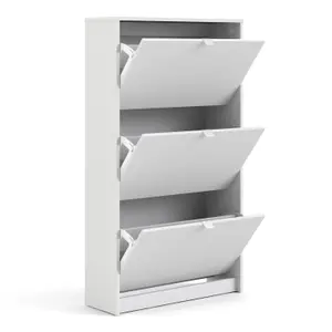 Shoes Shoe cabinet  w. 3 tilting doors and 2 layers White