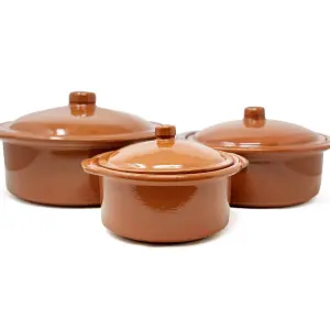 El Toro Glazed Terracotta Brown Kitchen Dining Set of 2 Lidded Casserole Dishes (D) 20cm