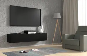 Sleek BINGO Wall-Mounted TV Cabinet in Black Matt - 1600mm x 400mm x 300mm