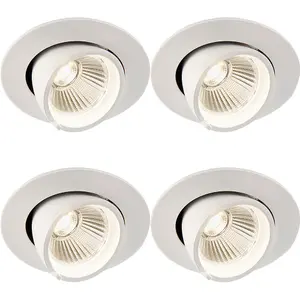 4 PACK Fully Adjustable Ceiling Downlight - 9W Cool White LED - Matt White