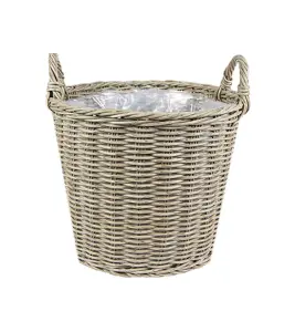 Polyrattan Natural Lined Planter H40Cm D36Cm