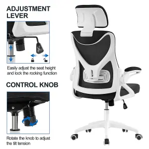 Yaheetech High Back Mesh Office Chair with Headrest and Armrest - White/Black