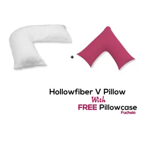 V Pillow With FREE V Pillowcase Polycotton Cover Orthopedic Neck & Back Support Hollowfiber Filled Pillow