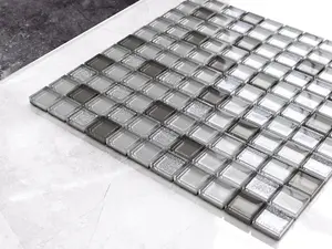 Glass mosaic on mesh for bathroom or kitchen 300mm x 300mm - Brilliant silver