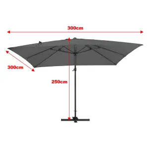 3M Dark Grey Square Rotatable Tilting Garden Rome Umbrella Cantilever Parasol with Square Fillable Base