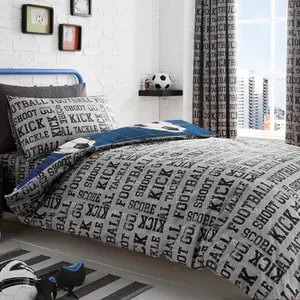 Football Polyester Graphic Print & Text Duvet Cover Set with Pillowcases Blue / Single Duvet Cover + 1 Standard Pillowcase