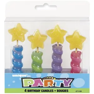 Unique Party Star Birthday Candles (Pack of 4) Multicoloured (One Size)