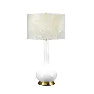 Luminosa Milo Table Lamp with Round Shade, Aged Brass, White, Blue