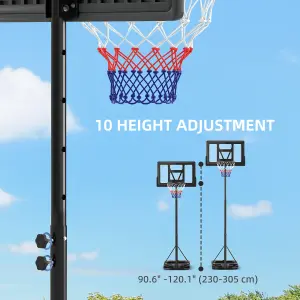 SPORTNOW 2.3-3.05m Basketball Hoop and Stand with Weighted Base and Wheels