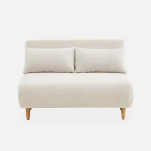 sweeek. 2-seater scandi-style folding sofa bed Guesta boucle Off-White Boucle 120x89x80 cm