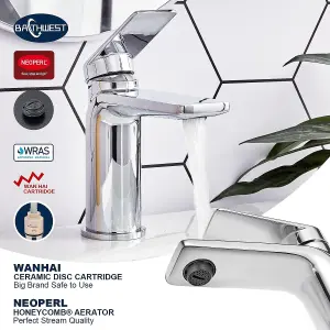 BATHWEST Basin Mixer Taps  Modern Monobloc Basin Taps  Single Handle Chrome Brass Bathroom Sink Taps