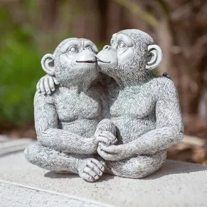 Stone Effect Kissing Monkeys Garden Statue Smooching Chimp Pond Ornament