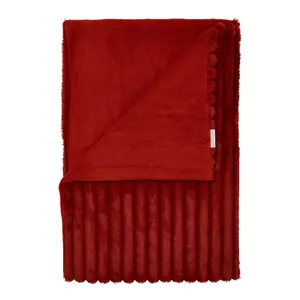 Catherine Lansfield Cosy Ribbed Faux Fur Blanket Throw Burnt Orange