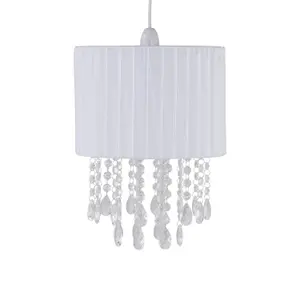 First Choice Lighting Set of 2 Voile 25cm Jewelled White Ribbon Pendant Shades