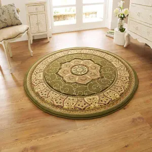 Green Traditional Easy to Clean Bordered Floral Rug For Dining Room-280cm X 380cm