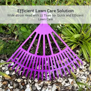 Garden Leaf Rake - 22 Tine Plastic Head & 120 cm Wooden Handle, 45 cm Wide - Lightweight & Durable for Quick Lawn Cleaning