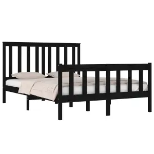 Berkfield Bed Frame Black Solid Wood Pine 140x190 cm