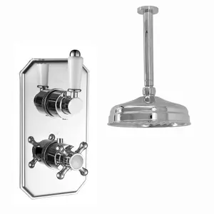 ENKI Regent Chrome Traditional Crosshead Ceiling Fixed Brass Thermostatic Shower Set SH0249 8"