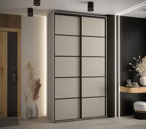 Elegant Dakota IV Sliding Door Wardrobe W1400mm H2350mm D600mm in Cashmere & Black Finish