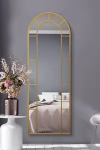 MirrorOutlet Arcus - Gold Framed Arched Full Length Leaner / Wall Mirror 67" X 24" (170CM X 60CM)