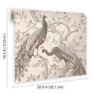 Laura Ashley Belvedere Soft truffle Peacock Smooth Wallpaper