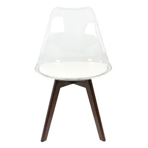 Soho Clear and Vanilla Plastic Dining Chair with Squared Dark Wood Legs