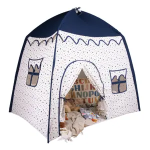 Ivory Blue Cottage Play Tent For Kids, Starry Blue Kids Tent