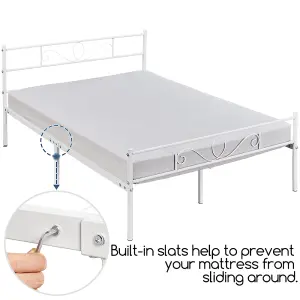 Yaheetech White 5ft King Metal Bed Frame with Scroll Design Headboard and Footboard