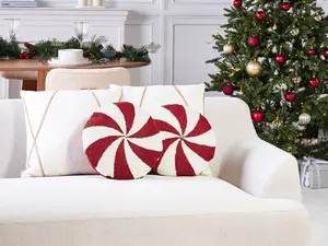 Set of 2 Cushions SWIRL CANDY 40 x 40 cm Geometric Embroidery Red