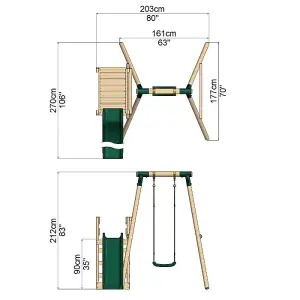 Rebo Wooden Swing Set plus Deck & Slide - Solar Green