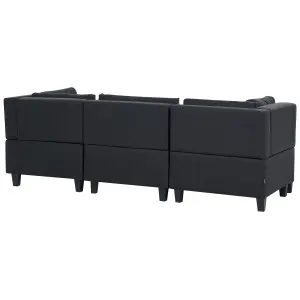 3-Seater Modular Fabric Sofa with Ottoman Black UNSTAD