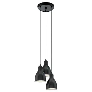 Hanging Ceiling Pendant Light Black & White Steel 3 x 40W E27 Bulb