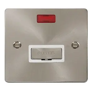 Flat Plate Satin / Brushed Chrome 13A Fused Ingot Connection Unit With Neon - White Trim - SE Home